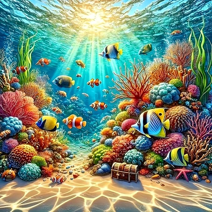 Sunshine Ocean 5D DIY Diamond Painting Kits, Diamond Art Kits for Beginners | Full Drill Diamond Painting for Adults,Gem Art Kits for Home Wall Decor13.78x13.78 Inch