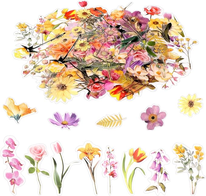 80-Piece Floral Scrapbooking Stickers, Self-Adhesive for Journals | Natural Botanical Designs, Easy Peel-And-Stick, For Scrapbooks, Planners, Cards, Notebooks And Diy Crafts