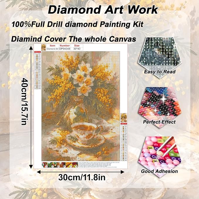 AIBOERL Diamond Art Kits for Adults,Flowers Diamond Painting Wall Decor | Round Drill Vintage Flower Diamond Painting for Beginners DIY Rhinestone 5D Diamond dots(Gemstone Craft)Wall Art Gift 12x16IN