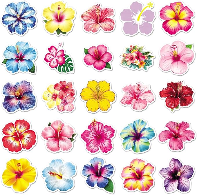 50pcs Aesthetic Hibiscus Stickers, Tropical Flowers Stickers, Hibiscus Flower Aesthetic Decals for Laptop Computer Notebook Scrapbook Water Bottle Waterproof Funny(colours-F15)