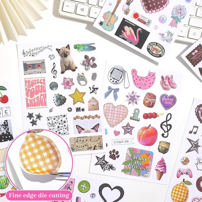 1200Pcs+ Aesthetic Sticker Book, Sweet Cool Y2K Pink Decorative Stickers for Journal Scrapbook Craft Supplies for Adults Teens Girls