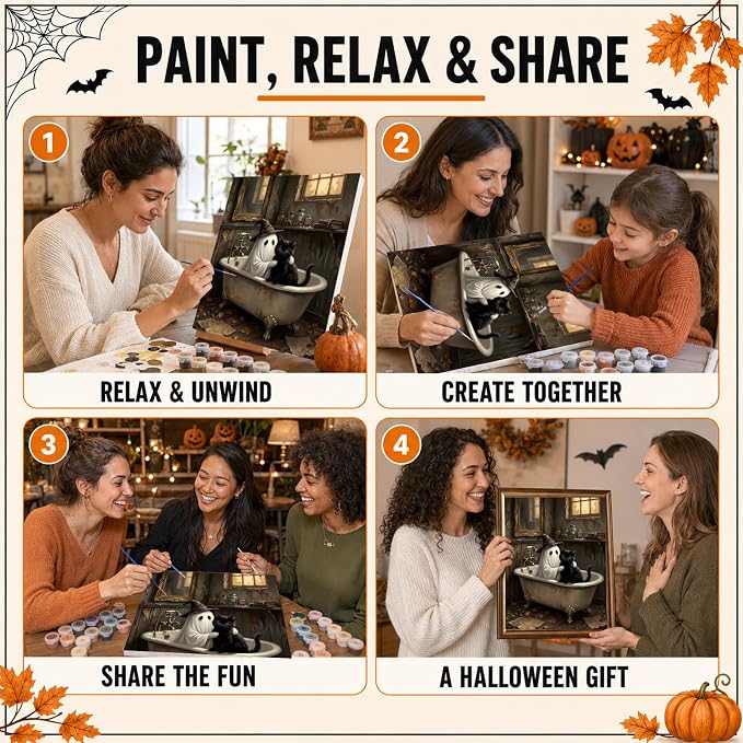 Mandun Halloween Paint by Numbers Kit for Adults, 16x20 inch | DIY Painting Kits Crafts for Adults, Relieve Stress, Frame Canvas, Wooden Easel, Gift Box, Home Wall Decor