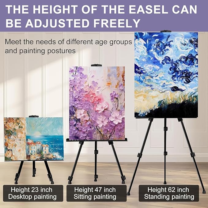 AROIC Art Painting Artist Easel Stand, Painting Display Easel Stand | Portable Adjustable Iron Tripod Display Stand with Bag, Height from 20 to 66 In for Table-Top/Floor Drawing(12 Pack)