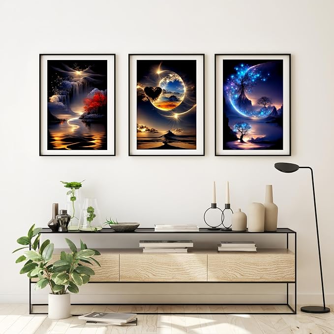 6 Pack Landscape Diamond Art Kits for Adults,5D Diamond Painting Sets | Moon DIY Full Drill Round Gem Painting for Adult Beginners Diamond Art ,Home Wall Decor 9.8x13.8 Inch