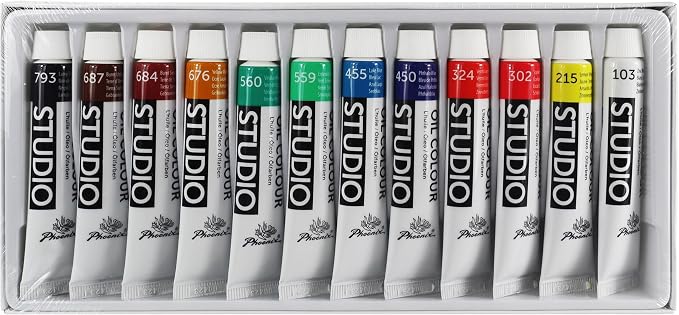 PHOENIX Oil Paint Set - 12x12ml/0.4 Fl Oz Tubes, Non-toxic Oil Based Paints for Canvas Craft Painting, Oil Painting Supplies for Artists, Adults & Beginners