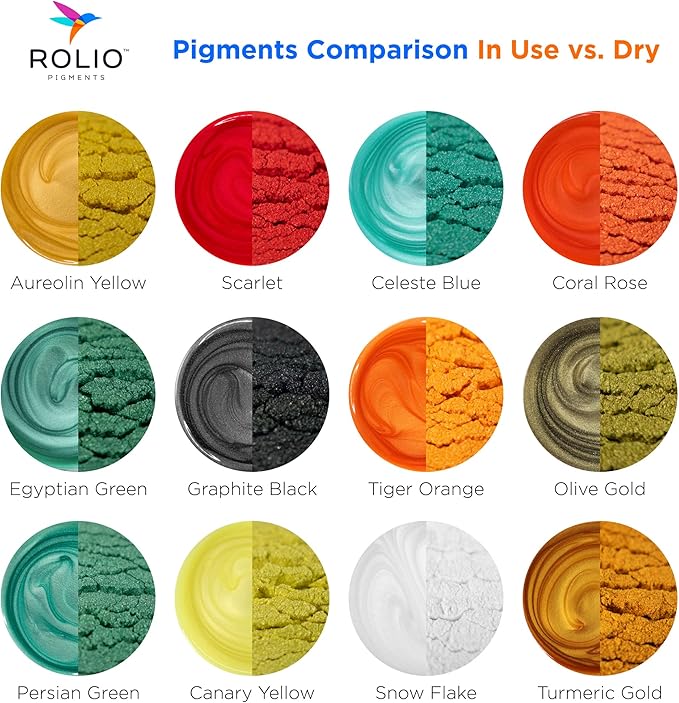 Rolio - Mica Powder Color Pigment Set - Autumn Hues, 10g, 12 Jars | Pearlescent Color Pigments, Resealable Jars for Epoxy Resin, Soap Making, Candles, Slime, Nail Art, and DIY Crafts