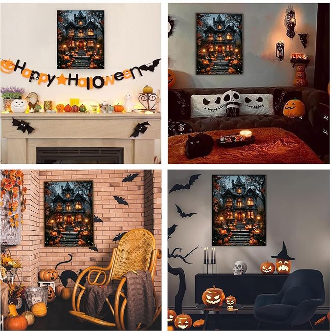 SUJINMEI Halloween Paint by Numbers Kit for Adults Without Frame 16X20 inch | Haunted House Adult Paint by Number Kits on Canvas, Halloween Paint by Numbers for Adults, Acrylic Paints for Home Wall Decor