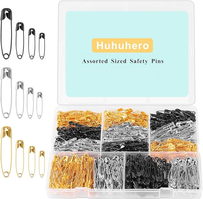 630 Pack Safety Pins Assorted, 5 Assorted Large Small Sizes, 3 Colors