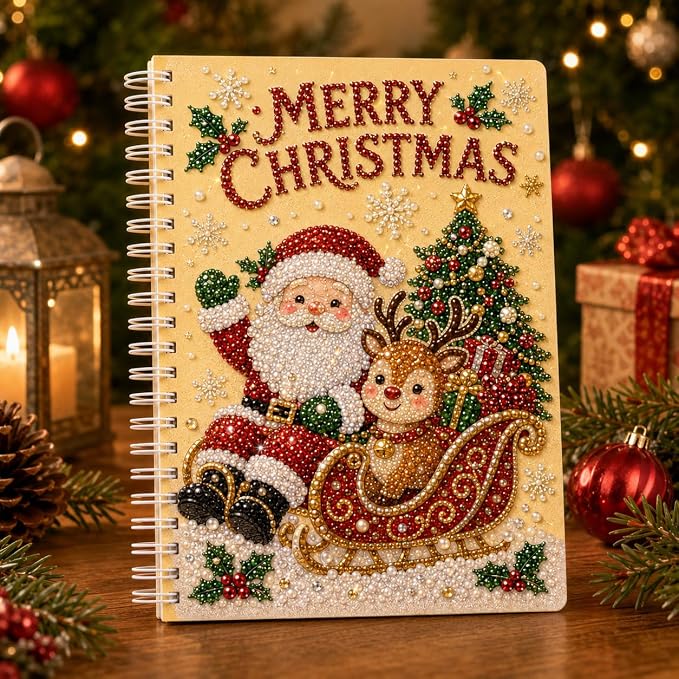 100 Pages DIY Christmas Pearl Diamond Art Painting Notebook，Style J