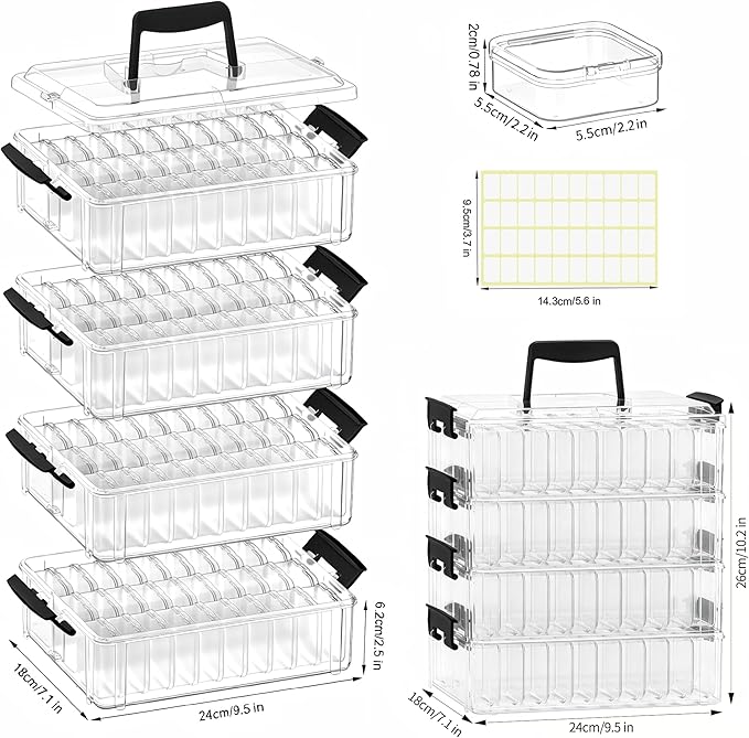 Bead Organizer Box 120 Pcs, 4-Tier Large Capacity Stackable Bead Storage Containers, Portable Plastic Craft Organizers for Jewelry Making, Bracelets, DIY, Nail Art Charms