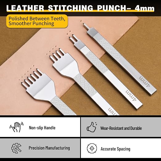 Leather Hole Punch, Leather Stitching Punch, 4mm 1/2/4/6 Stitching Tools