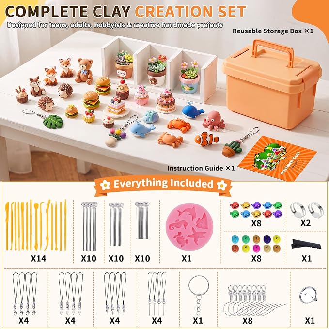 130 Pcs Polymer Clay Kit 48 Colors Oven Bake Clay 40g Large Block,Non-Toxic | Includes 82 Pcs Accessories, Tools & Storage Box for Jewelry Making, Charms, Miniatures, Crafts & DIY Projects