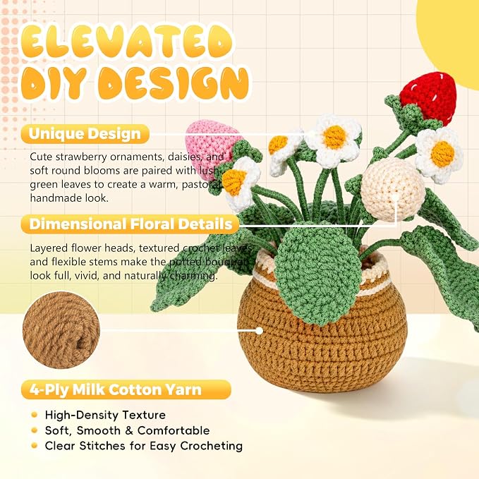 Crochet Kit for Beginners, Crochet Plant Kit,Knitting Kit(Strawberry)