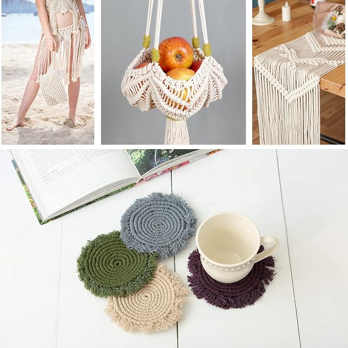 NOANTA Light Tan Macrame Cord 3mm x 220yards, Cotton Rope Macrame Yarn | Macrame Rope Supplies, 3 Strand Twisted Cotton Yarn String, Cotton Cord for Wall Hanging, Plant Hangers, Crafts, Knitting