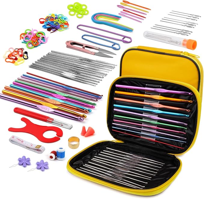 IMZAY 110 Pcs Crochet Hooks Set 0.6–6.5mm Crochet Needles for Yarn | Ergonomic Crochet Hook Set for Arthritic Hands Crochet Needles for Crocheting with Case Knitting Needles for Crocheters