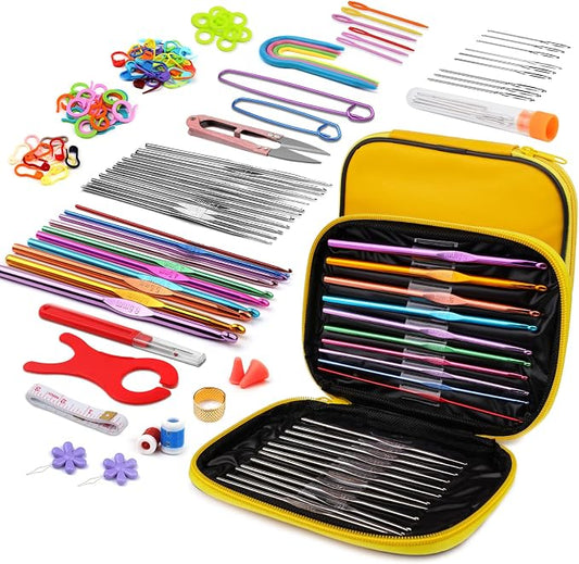 IMZAY 110 Pcs Crochet Hooks Set 0.6–6.5mm Crochet Needles for Yarn | Ergonomic Crochet Hook Set for Arthritic Hands Crochet Needles for Crocheting with Case Knitting Needles for Crocheters