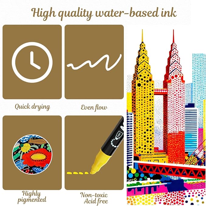 nauets 24 Colors Precision Dual Tip Acrylic Paint Markers Pens - Dot & Fine | Works on Rock, Wood, Fabric, Canvas, Glass, Scrapbook, Paper, Ceramic, Egg, DIY Craft Art Gift - Classroom & School Supplies