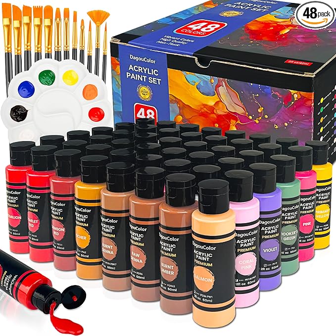 Acrylic Paints Set, 60ml Art Craft Paint Bottles - 48 Colors Set