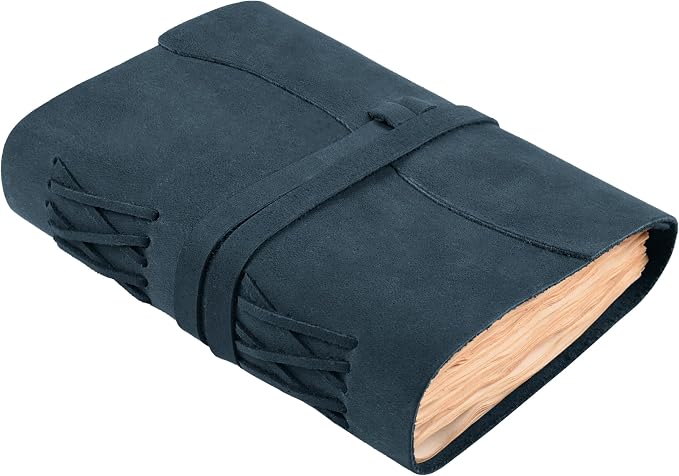 LEATHER VILLAGE Large Leather Journal Edge Cut, Navy Blue 8x6.