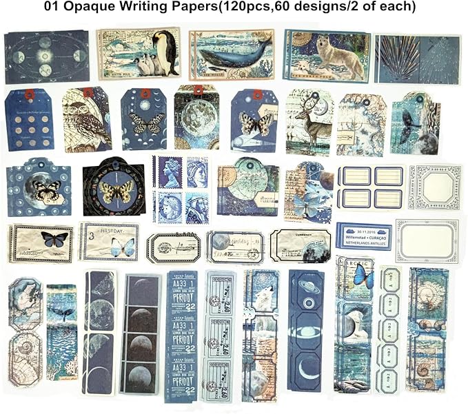 Esweny 200PCS Vintage Scrapbooking Supplies Pack, Aesthetic Scrapbook Sticker Paper Art Journaling Kit for Junk Journals,Planner,Cottagecore Decor Gifts (Blue Series)