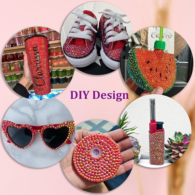 25000Pcs Resin Rhinestones for Crafting, Red AB 2-6mm Mixed Sizes Non Hotfix Flatback Gems with 1Pcs Glue, Bedazzling Crystal for DIY Craft Clothing Mugs Tumblers Shoes Fabric Decor Nail Art