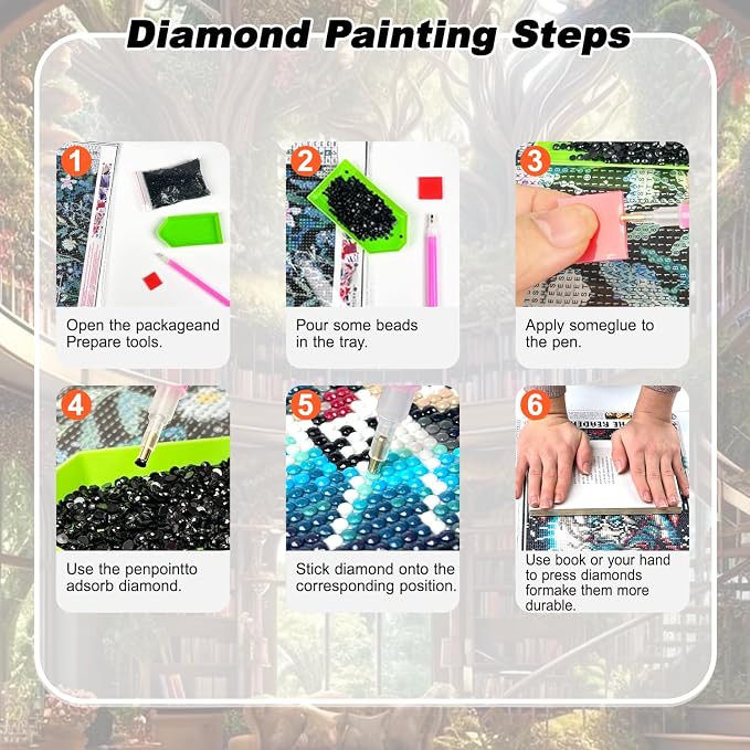 AIBOERL Diamond Art Kits for Adults，Bookstore Diamond Painting Wall Decor | Round Drill Bookstore Diamond Painting for Beginners DIY Rhinestone 5D Diamond dots(Gemstone Craft)Wall Art Gift 12x12IN
