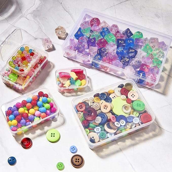 Clear Small Plastic Storage Containers with Lids, 24 Pack | Rectangular Mixed Sizes Mini Bins, Art Craft Supply Storage Boxes, Drawer Organizer with Lid, For Small Items Organizing