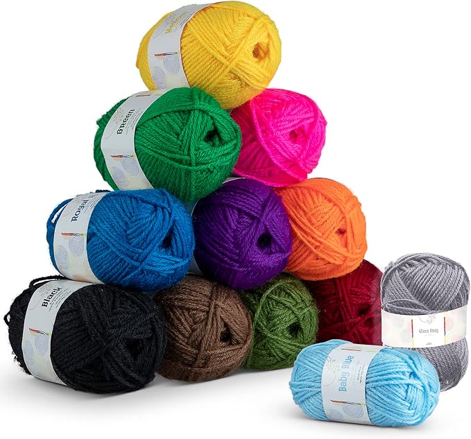 Hearth & Harbor Acrylic Yarn Skeins 12 x 50g - 1200 Yards - Yarn for Crocheting - Soft Yarn for Knitting and Crafts - Multicolored Crochet Craft Yarn for Adults and Kids - 12 Pack (VDS-HH-Yrn12)