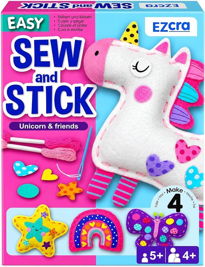 EZCRA Unicorn Sewing Kit for Kids Ages 4-8 - 4 Beginner Projects