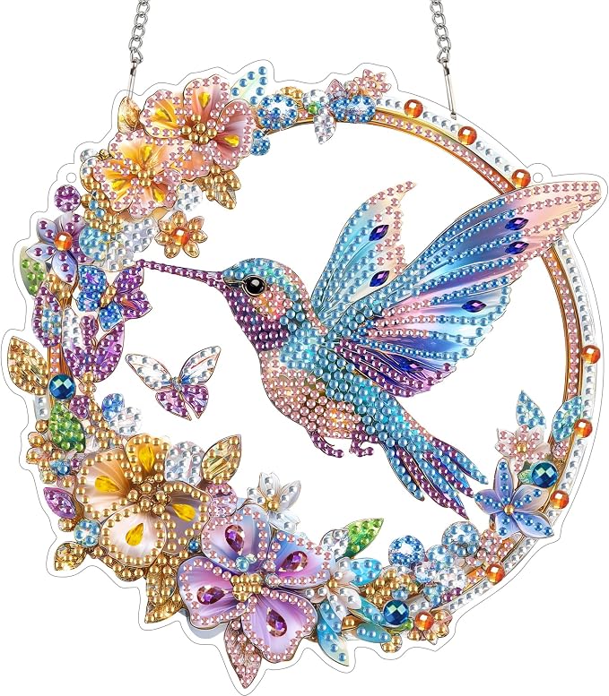 SKRYUIE Bird Hanging Diamond Art Kits for Adults Pendant Suncatcher, Special Shaped Crystal DIY Pearl Diamond Painting Kit, Gift for Mother Spring Summer Window Wreath Decor 7.87 x 7.87 Inch