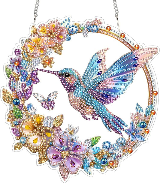 SKRYUIE Bird Hanging Diamond Art Kits for Adults Pendant Suncatcher, Special Shaped Crystal DIY Pearl Diamond Painting Kit, Gift for Mother Spring Summer Window Wreath Decor 7.87 x 7.87 Inch