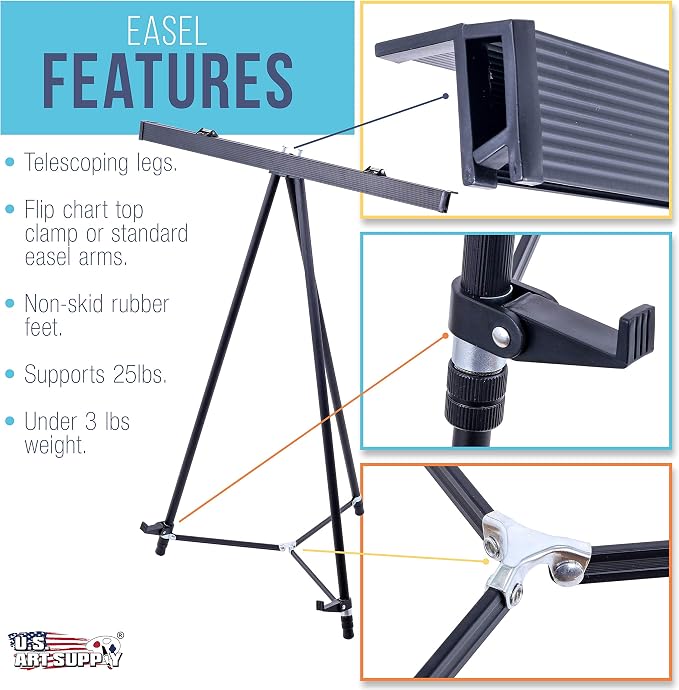 U.S. Art Supply 66" High Boardroom Black Aluminum Flip Chart Easel, 4-Pack