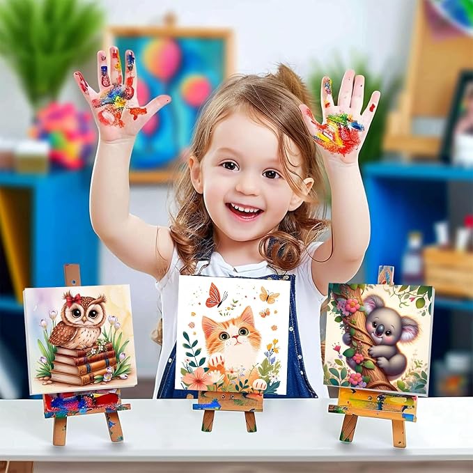 cviokrdu Cat Paint by Numbers Kit for Kids with Frame - Wooden Easel, Animals Paint by Numbers for Kids Ages 4 8 12, Easy Acrylic Oil Painting Kits for Home Wall Decoration 8x8 inch
