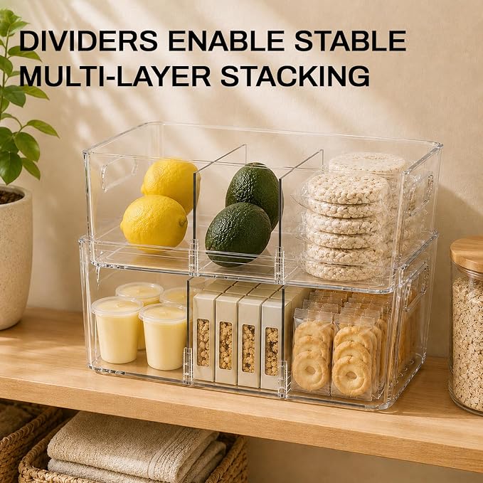 Mpotmiy 4-Pack Pantry Organizers and Storage, Clear Fridge Organizer Bins