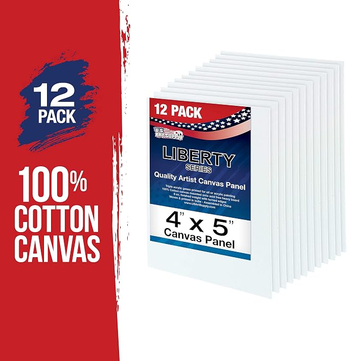 U.S. Art Supply 4 X 5 Inch Art Canvas Board Panels 12 Pack - 8 Ounce | Heavyweight Cotton Acid Free Canvases for Painting Acrylics and Watercolor (1 Case of 12 Single Canvas Painting Panels)