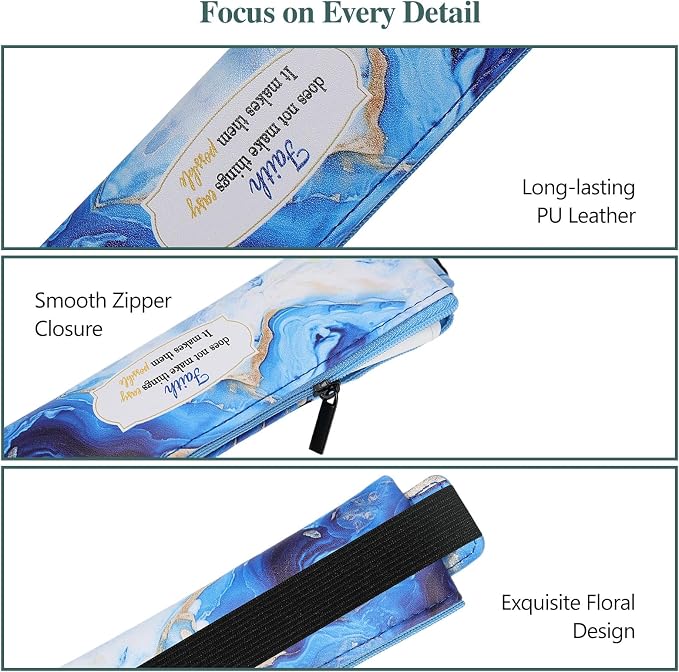 MoKo Elastic Pen Holder for Notebook, 4 Pack PU Leather Pouches, Marble