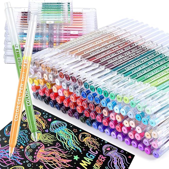 Colored Gel Pens for Coloring, 99 Colors 0.6mm Fine Point Gel Pens Colored Set for Adult Coloring Books, Journal Pen Markers for Journaling Supplies, Writing Drawing Note Taking School Office Home
