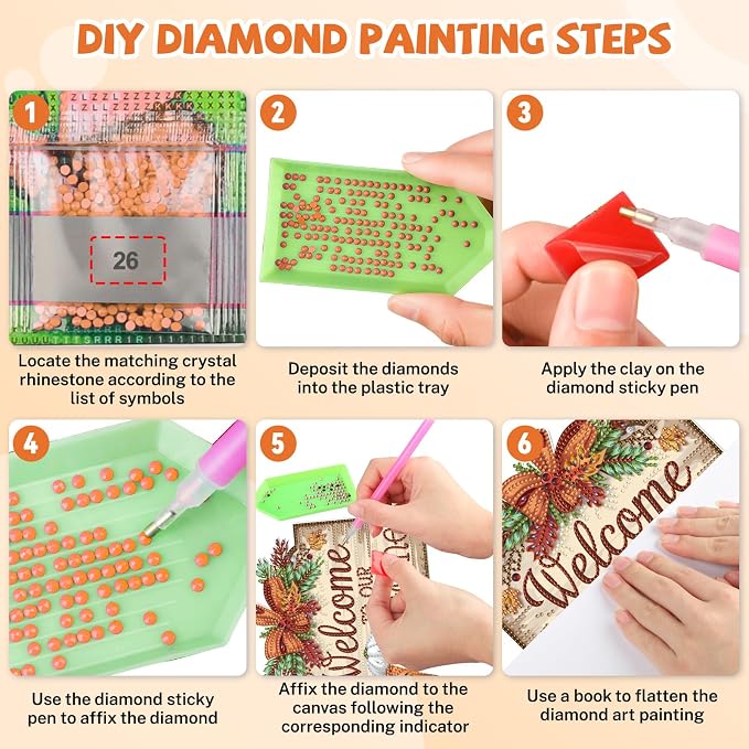 Bowetile Fall Diamond Art Hanging Kits for Adults, Welcome to Our Home Diamond Art Suncatchers, 5D Special Shape Autumn Diamond Painting Pendant Window Ornament Gifts for Home Door Wall Decor