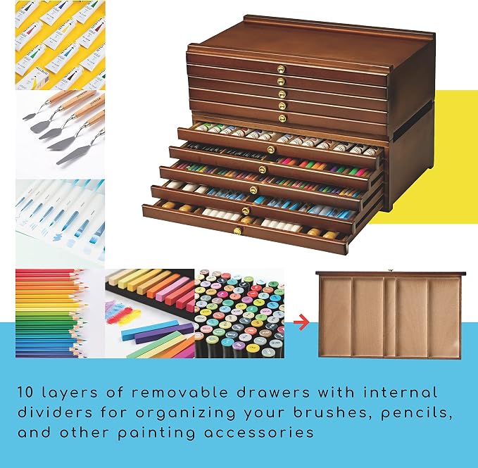MEEDEN 10-Drawer Art Supply Storage Box: Beech Wood Art Organizer Box