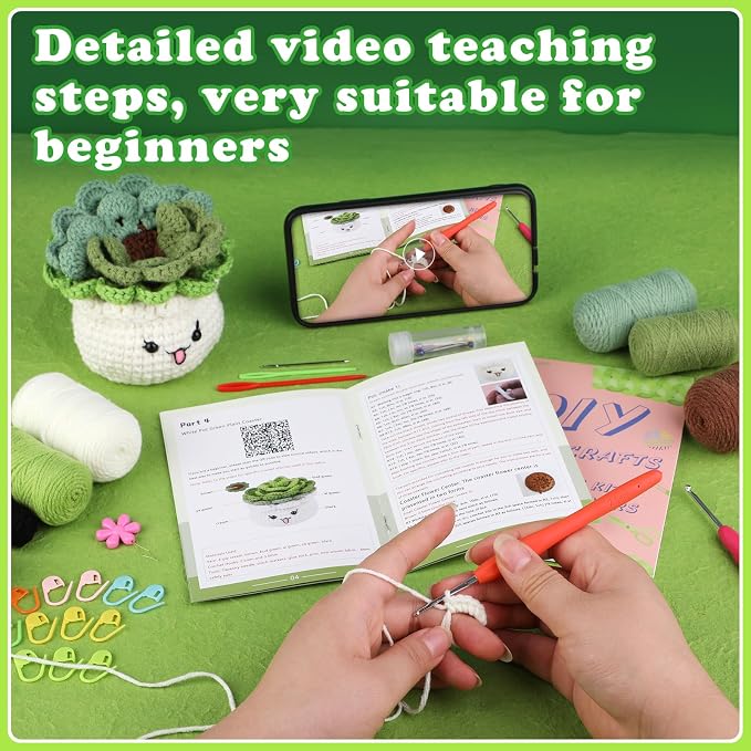 FTEVEN Crochet Kit for Beginners, 3PCS Coasters Potted Plants Crochet Kit