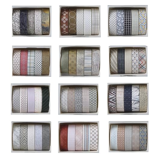 YUBBAEX 60 Rolls Value Washi Tape Pack Retro Arts Masking Tape Basic Patterns Decorative for DIY Crafts, Bullet Journal Supplies, Planners, Scrapbook, Card/Gift Wrapping (Basic Geometry)