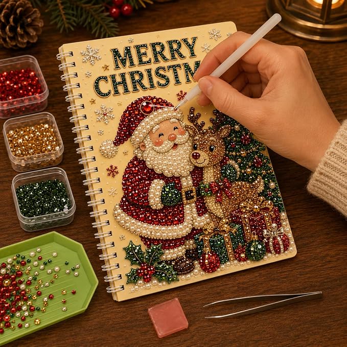 100 Pages DIY Christmas Pearl Diamond Art Painting Notebook，Style B