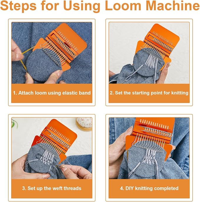 Jexine Mini Darning Egg for Socks 14 Hooks Small Speedweve Style Weaving Darning Loom with 9 Pcs Large Eye Needles 50 Colors Thread for Handcraft DIY Weaving Repair Tool(Bright Color)