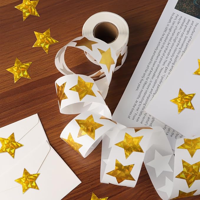 Imeepa 500PCS Holographic Gold Star Stickers, 500PCS 1.5" Reward Labels