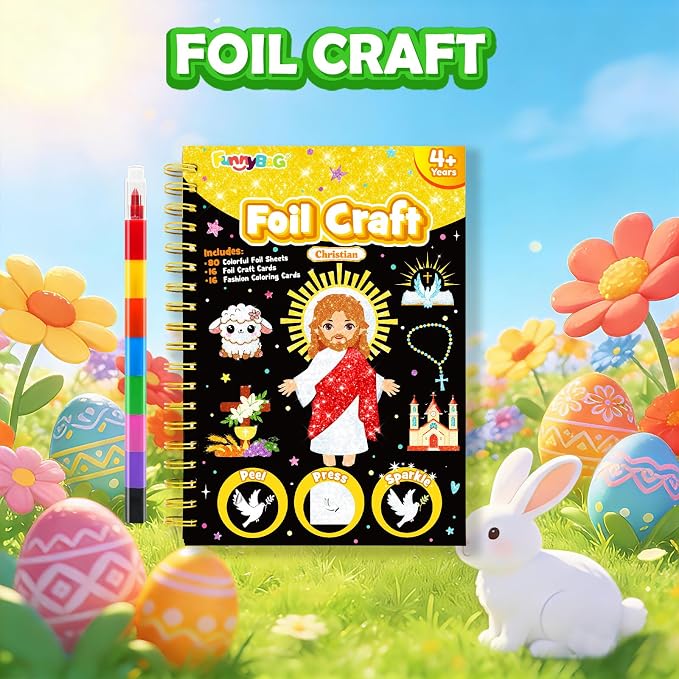 FUNNYB&G Foil Art Craft Kit for Kids, Sparkly Birthday Gift Toy for Kids | No Mess, Kids Ages 4-10 Create Sparkling Artwork, A Creative Gift for Birthdays, Holidays, Travel Activities,Screen-Free Fun