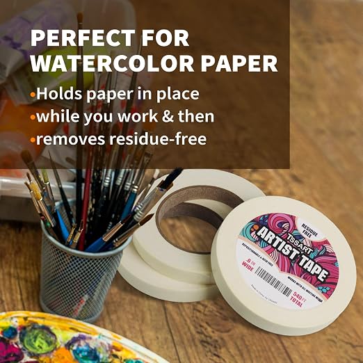 6 Pack White Artist Tape - Masking Artists Tape for Drafting Art Watercolor Painting Canvas Framing - Acid Free 0.6inch Wide 540FT Long Total