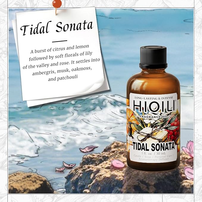HIQILI Tidal Sonata Fragrance Oil for Diffuser, Ocean & Lemon Scents, Candle & Soap Making, Personal Care Scenting, Aquatic Notes, Long-Lasting Scents - 1.0 Fl Oz(Pack of 1)