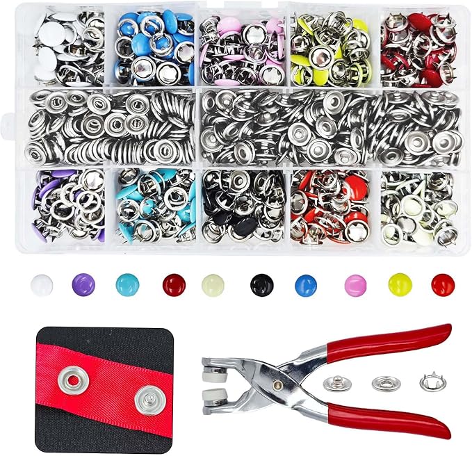 GRSECPO 800-Piece Stainless Steel Snap Button Kit with Pliers, 10 Colors