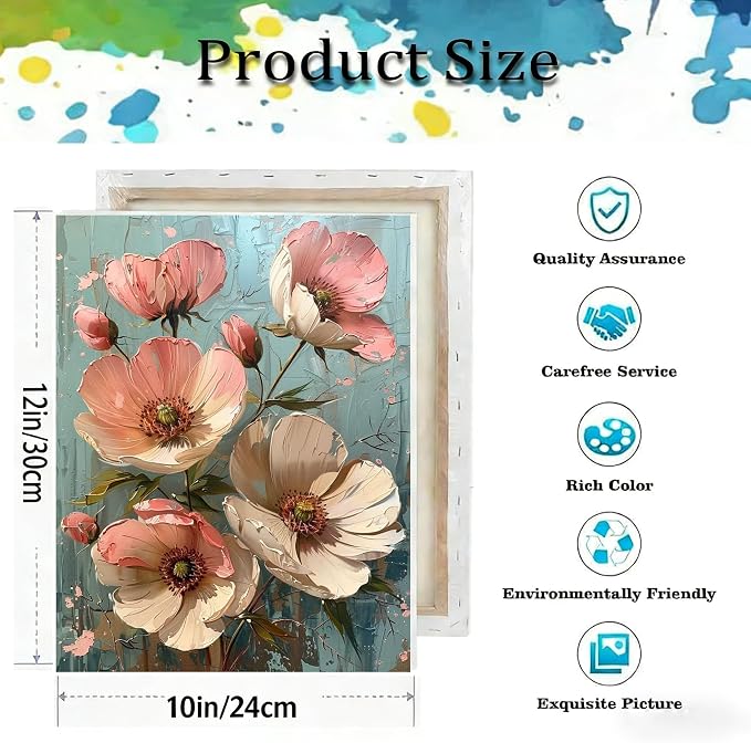 Paint by Numbers Kit for Adults,Flower DIY Paint by Number With Frame | Paint by Number for Beginner,Adult Paint by Number,HD Color Canvas,DIY Tool Kits,Stress Relief Craft,Great Gift,10X12 inch