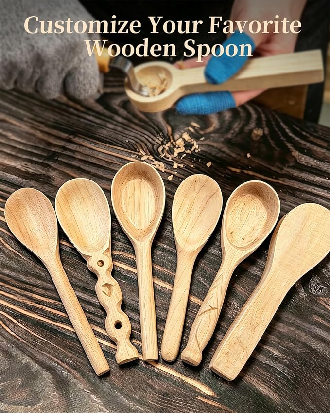 Basswood Spoon Carving Blanks 4 Pack: Soft Wood Spoon Kit for Whittling